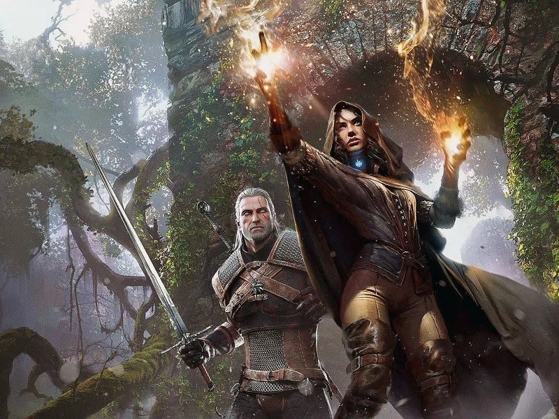 Лес пещера, персонаж, мужчина, девушка, охотник, игра, The Witcher3