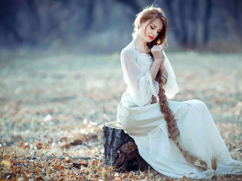 девушка, платье, коса