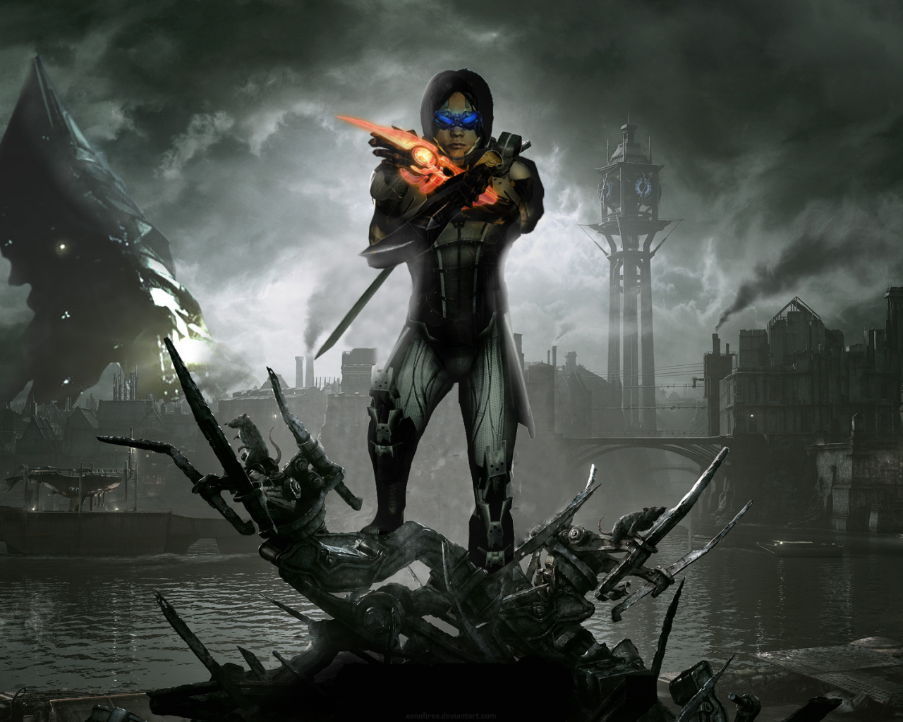 dishonored, reaper, кай ленг, fan art, mass effect 3, dunwall city, kai leng