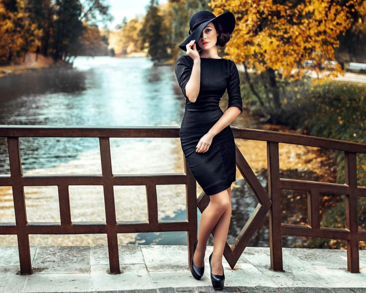 девушка, платье, шляпа