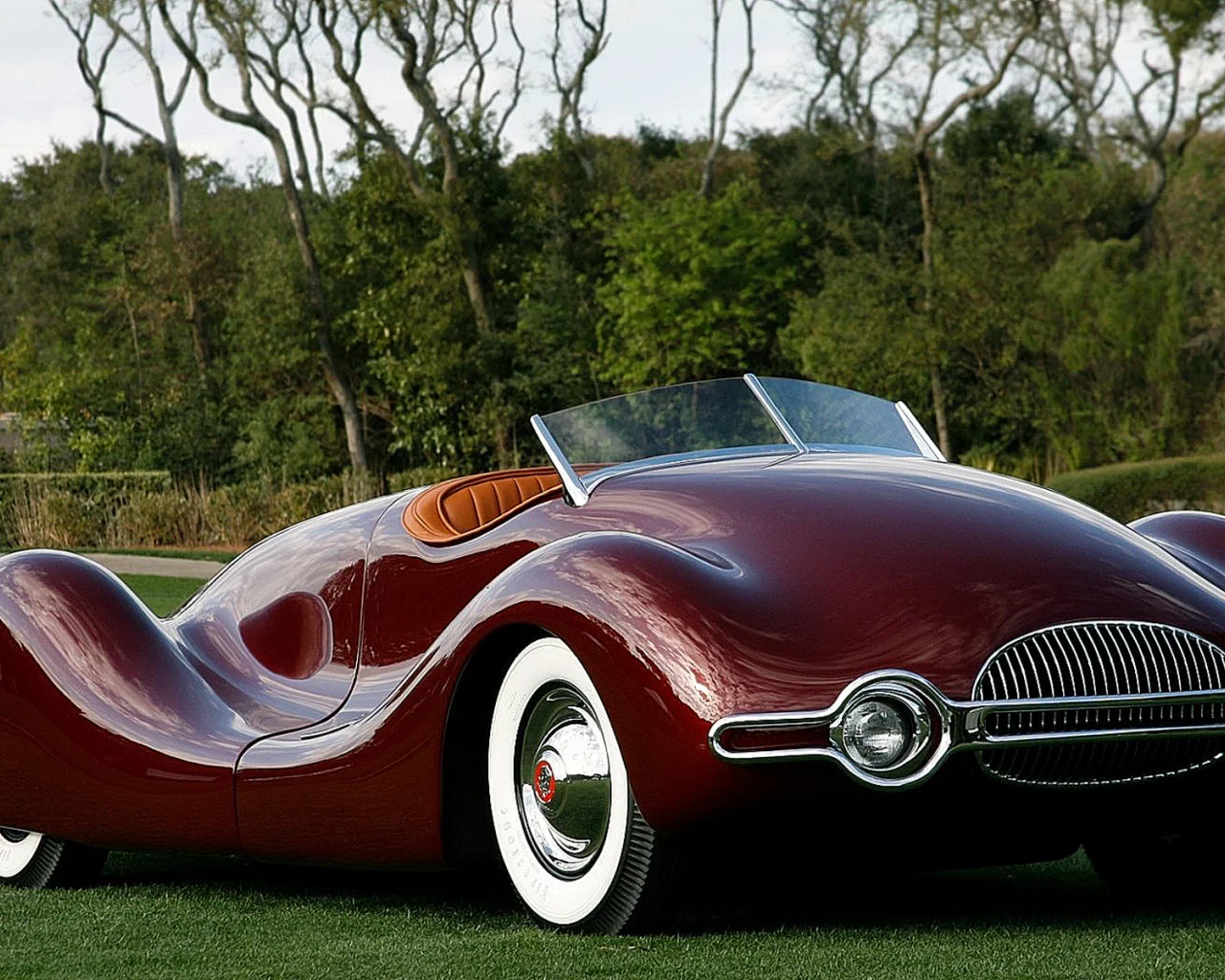 Поле, трава, зелень, машина, ретро, Buick Streamliner