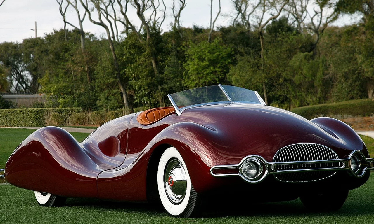 Поле, трава, зелень, машина, ретро, Buick Streamliner