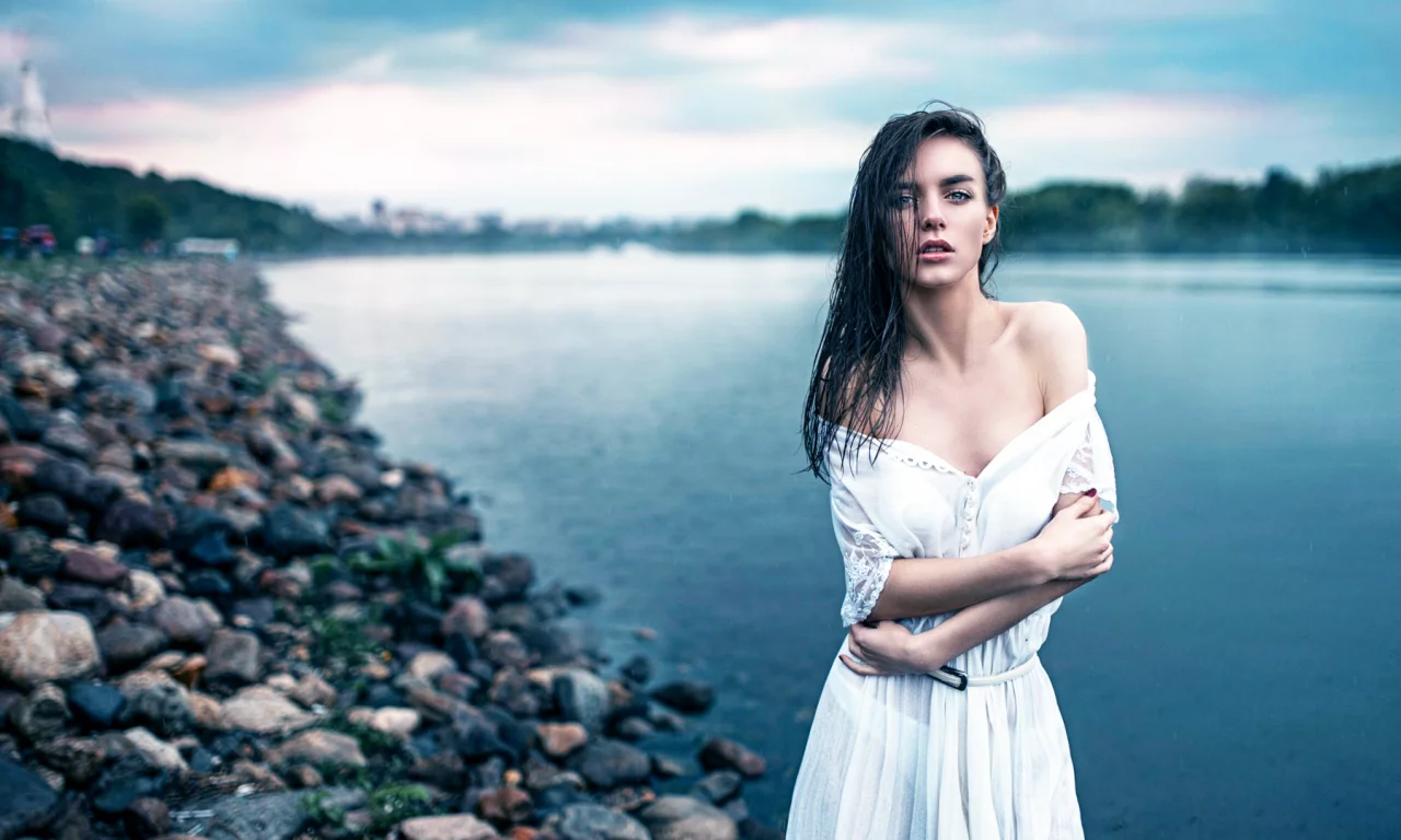 река, камни, девушка