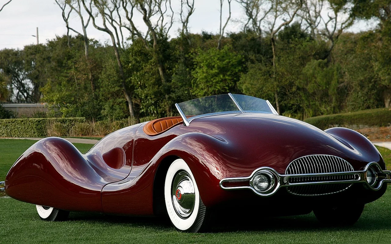 Поле, трава, зелень, машина, ретро, Buick Streamliner