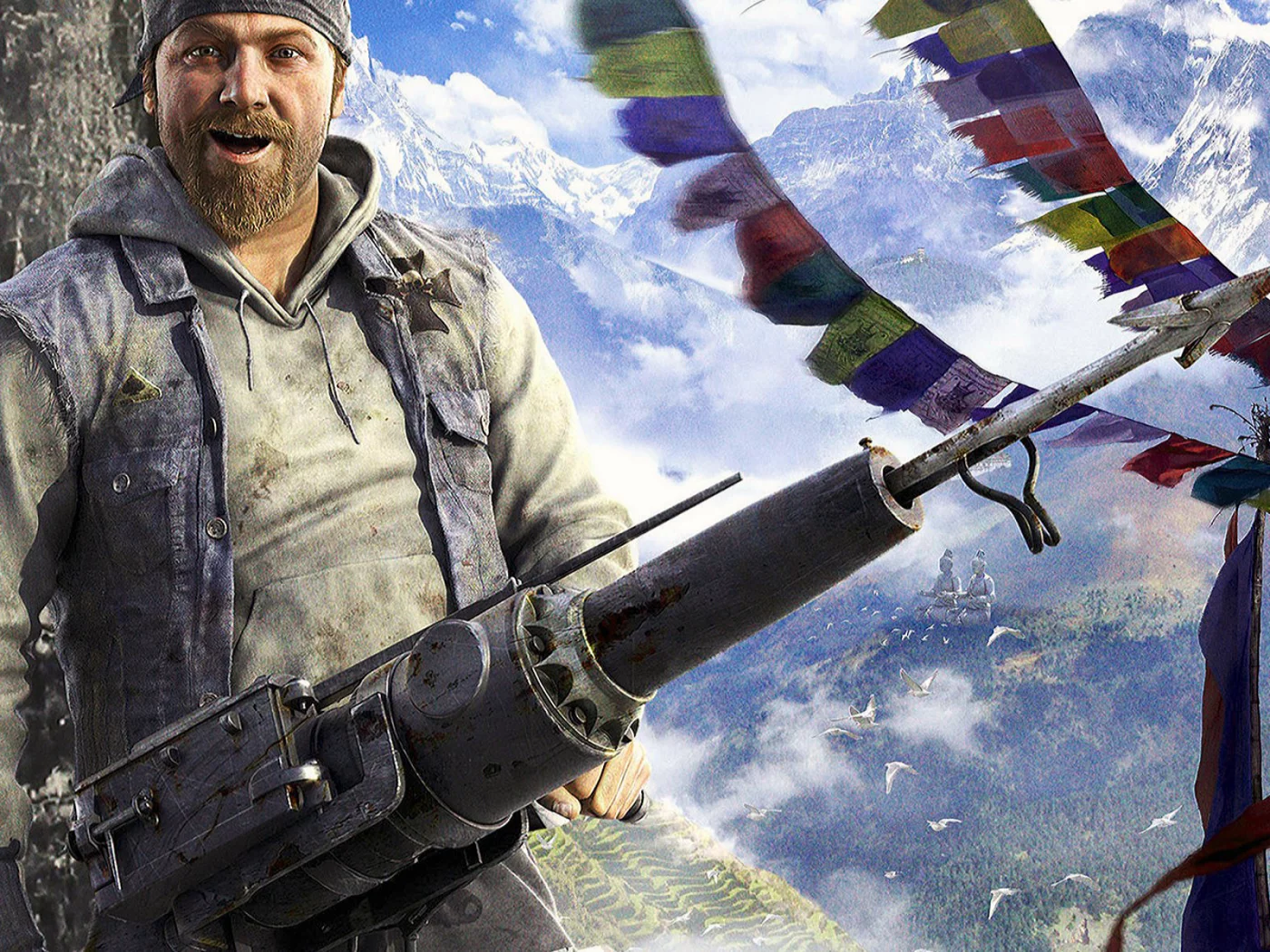 Горы, человек, борода, улыбка, гарпун, игра, Far Cry4