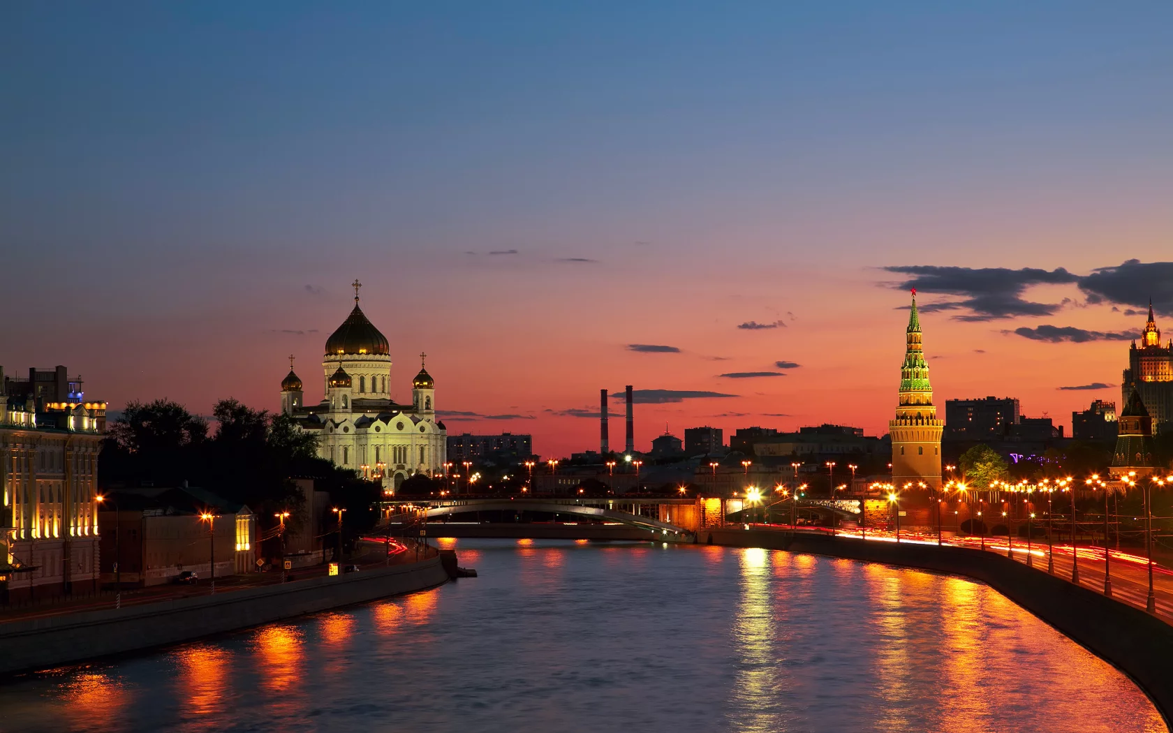 город, закат, москва, река, россия