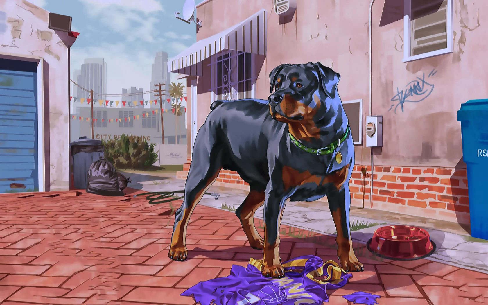 Рисунок, пёс, черный, ротвеллер, игра, GTA.