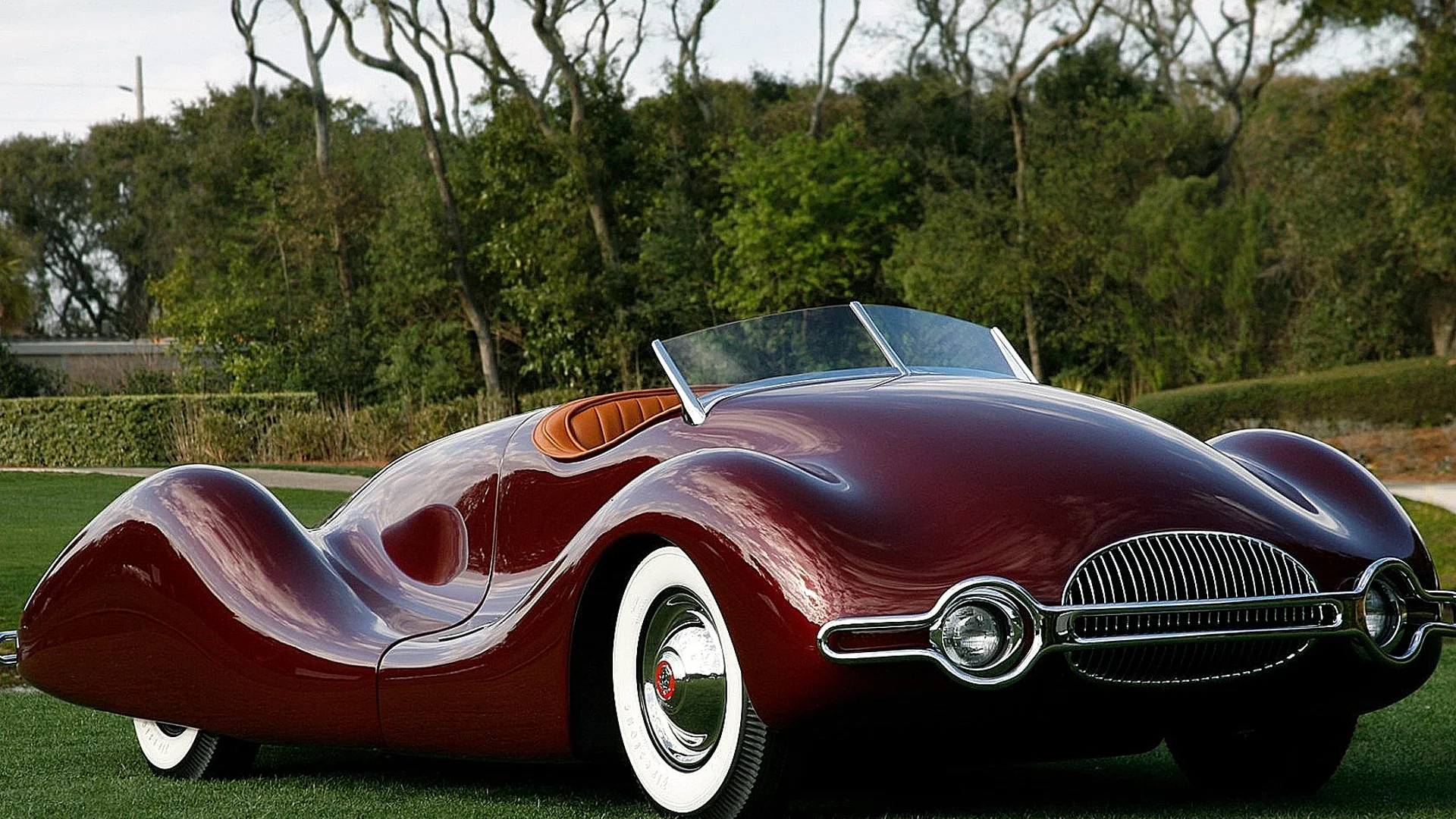Поле, трава, зелень, машина, ретро, Buick Streamliner