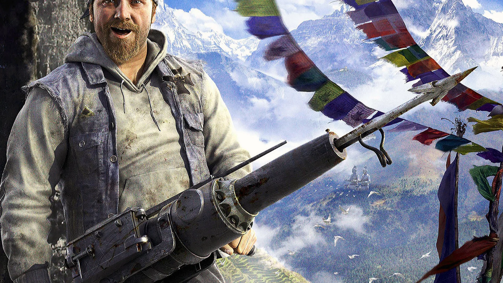 Горы, человек, борода, улыбка, гарпун, игра, Far Cry4