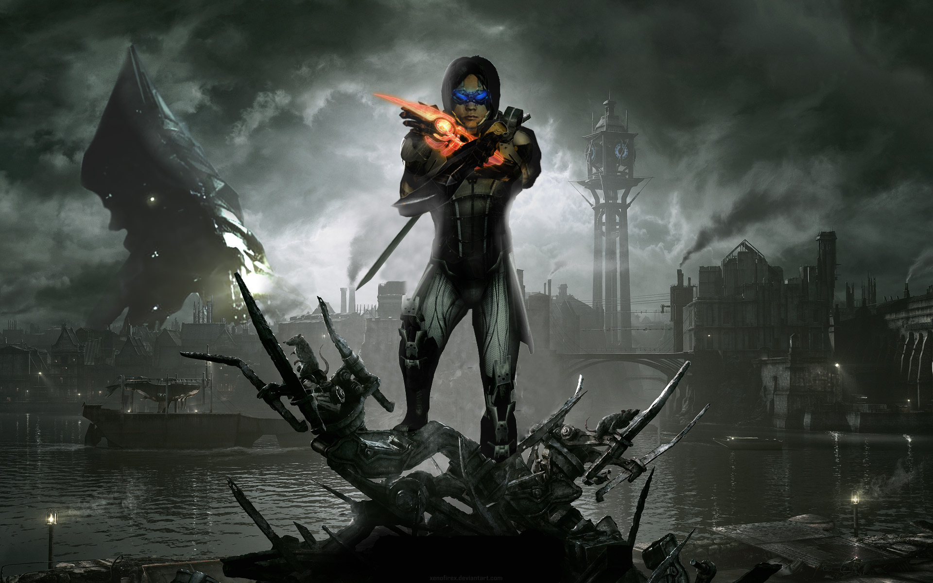 dishonored, reaper, кай ленг, fan art, mass effect 3, dunwall city, kai leng