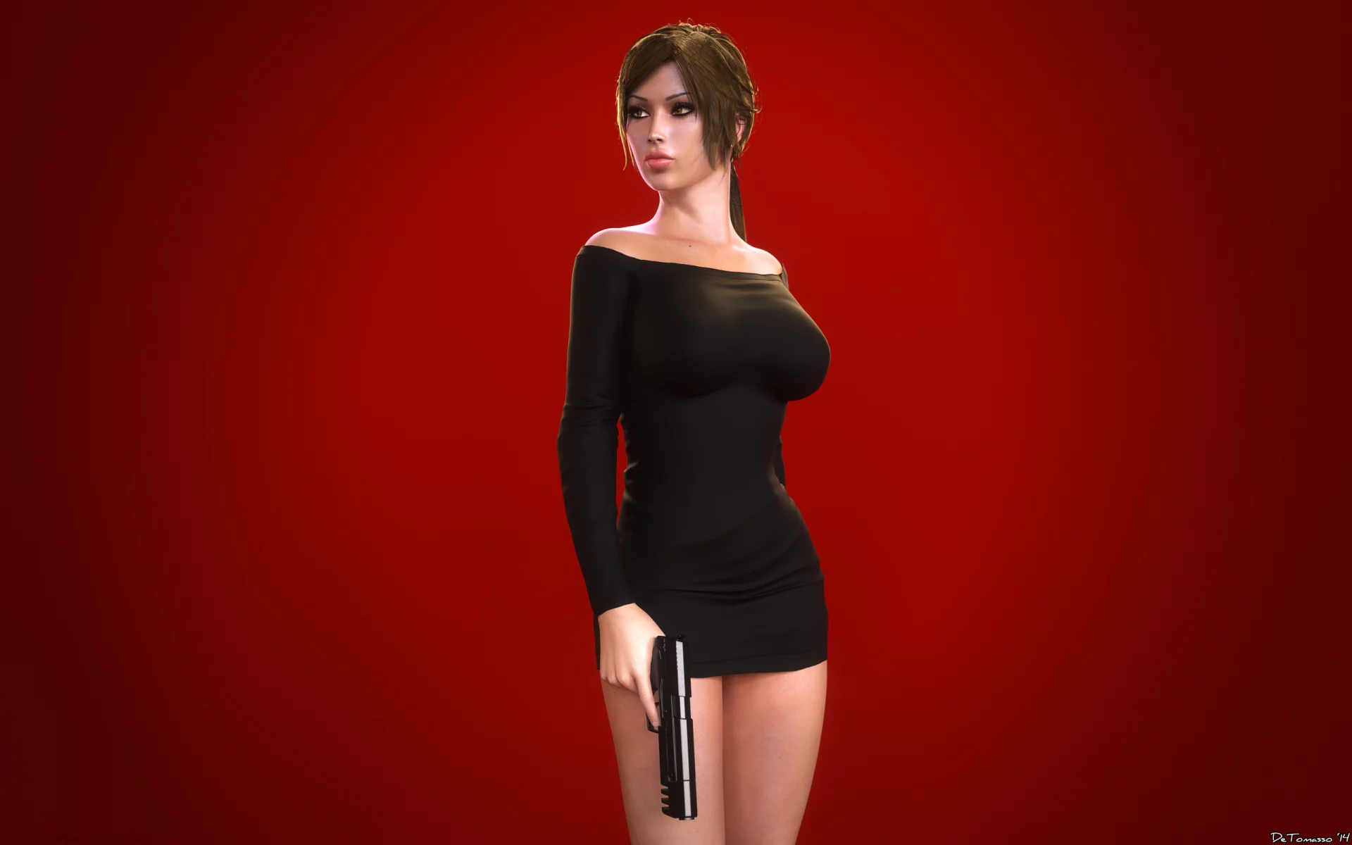 Lara Croft, Pistol, 3d, black dress