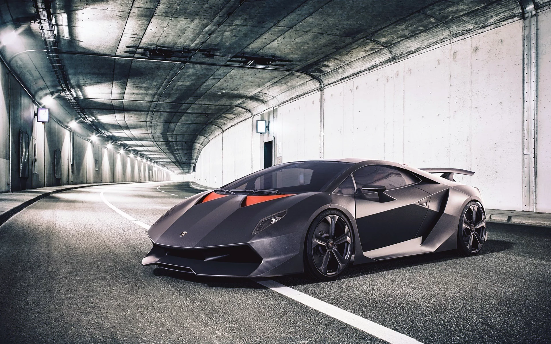Дорога, туннель, машина, Lamborgini Sesto Elemento