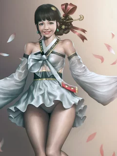 Фон, беж, девушка, азиатка, листья, рисунок.