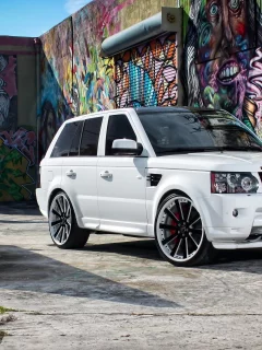 Range Rover, белый, диски, стены, граффити