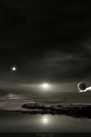 фантастика, космос, планеты, спутники, пустошь, затонувший корабль, Вода, высыхающее море, высыхающее озеро