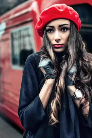 девушка, берет, перчатки