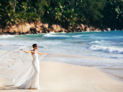 невеста, настроение, в белом, берег, море, песок