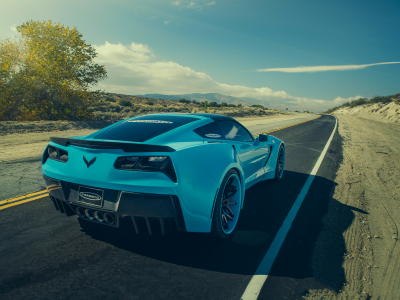 Chevrolet, Corvette, C7, Stingray, Forgatio, Blue, Rear, Car