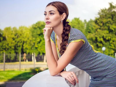 девушка, платье, в полоску