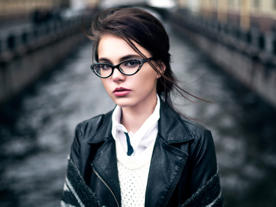 девушка, очки, портрет