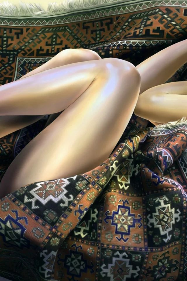 Ковёр, девушка, поза, рисунок.