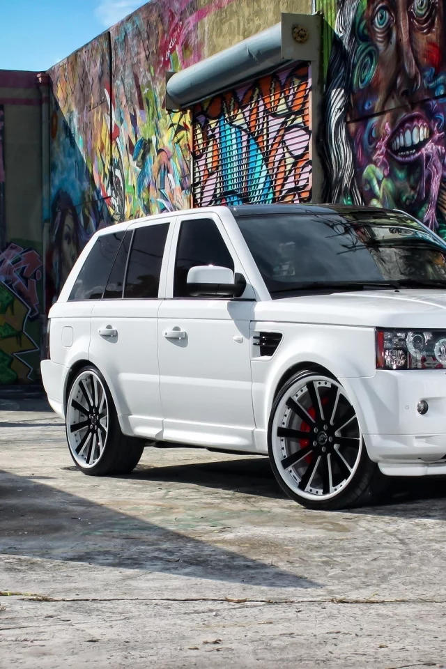 Range Rover, белый, диски, стены, граффити