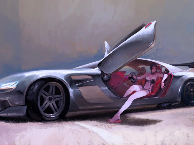 Рисунок, девушка, авто.