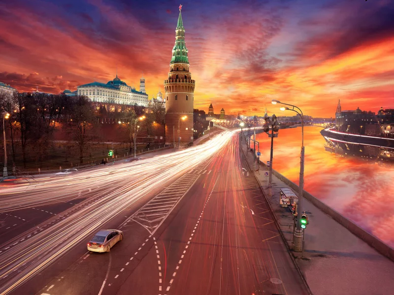 москва, закат, обработка, кремль