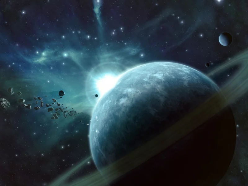 sci fi, green, ring, planet, meteor