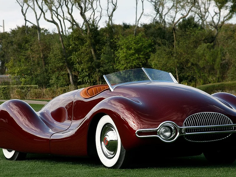 Поле, трава, зелень, машина, ретро, Buick Streamliner