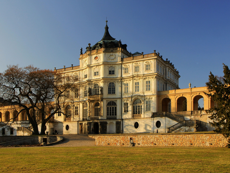 Замок Плосковице, Плосковице, Чехия, замок, дворец, небо, деревья, газон