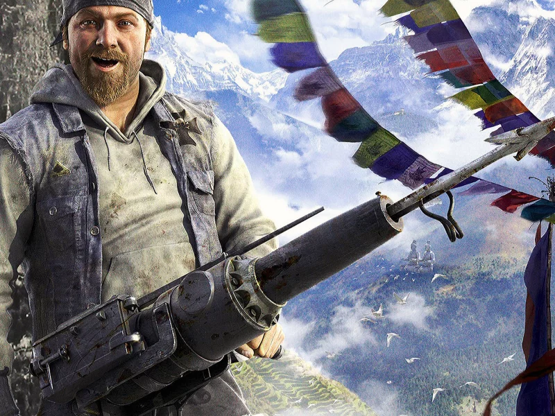 Горы, человек, борода, улыбка, гарпун, игра, Far Cry4