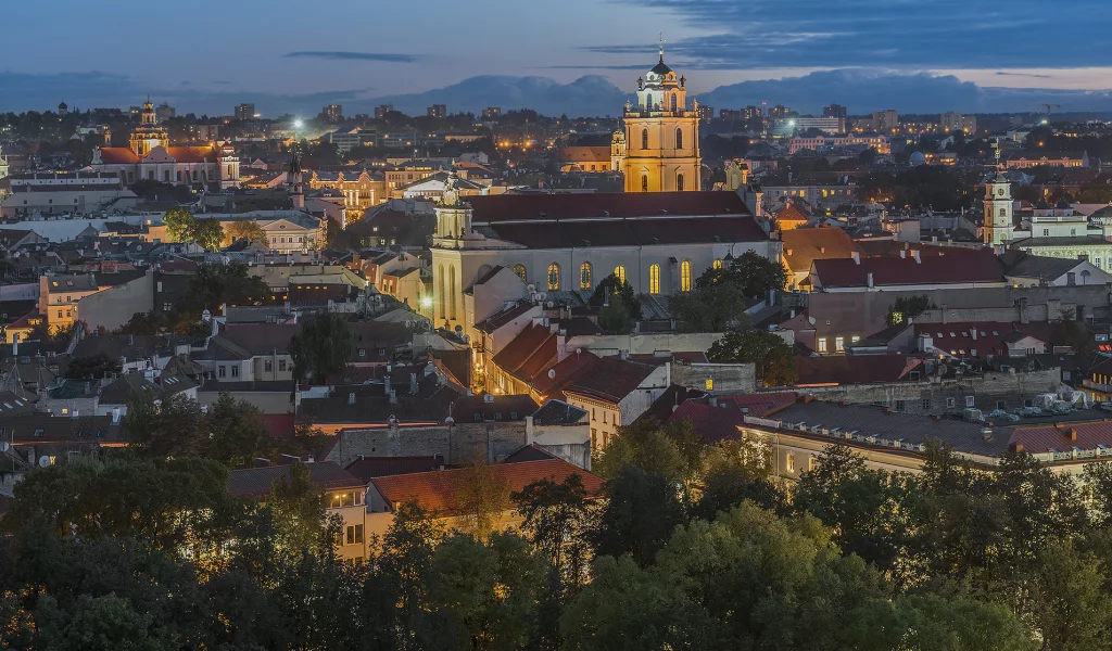 вильнюс, центр, старый город, вечер, огни, освещение