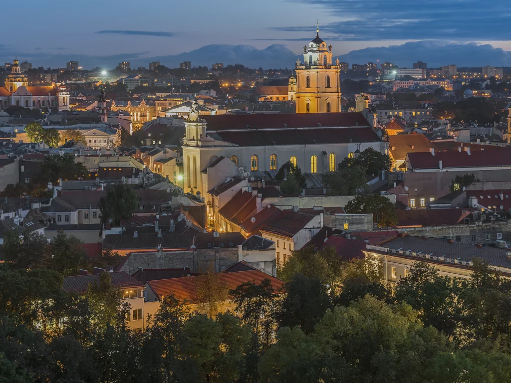вильнюс, центр, старый город, вечер, огни, освещение