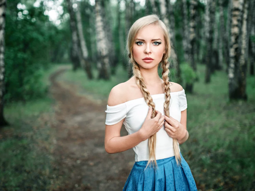 лес, девушка, косички