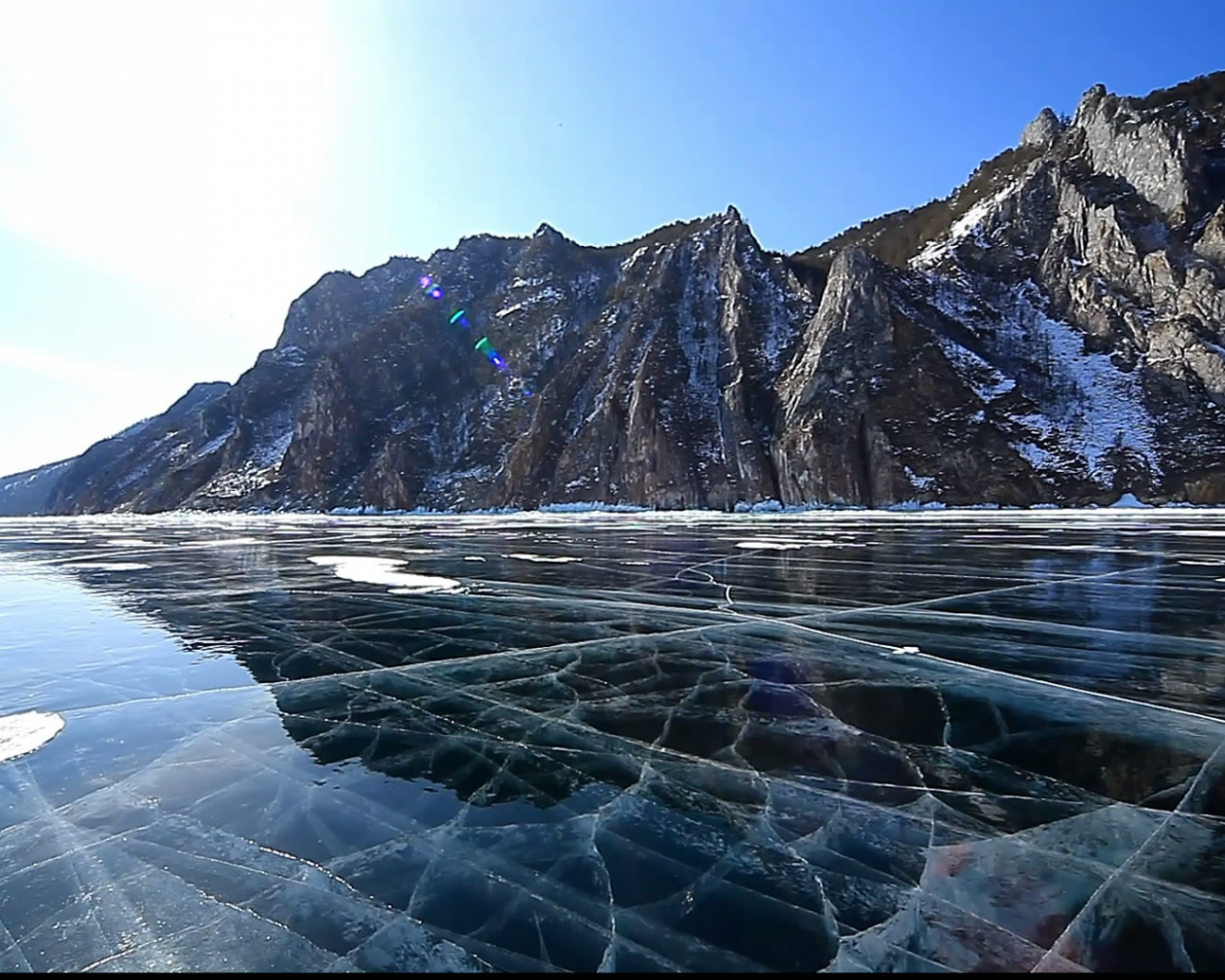 озеро, Байкал, горы, зима, лёд