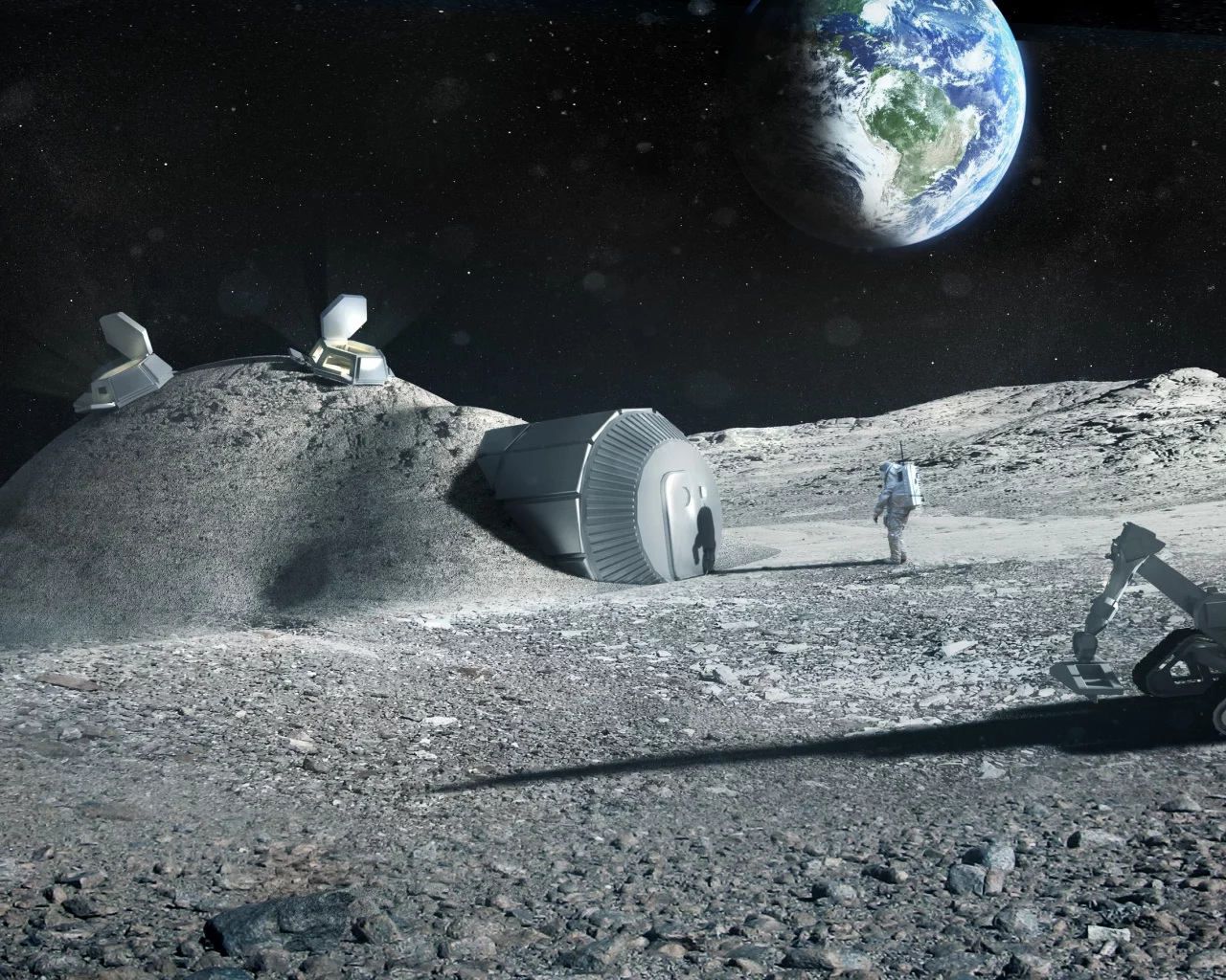 Космос, Земля, Луна, Космонавты, дом, станция, база, землянка