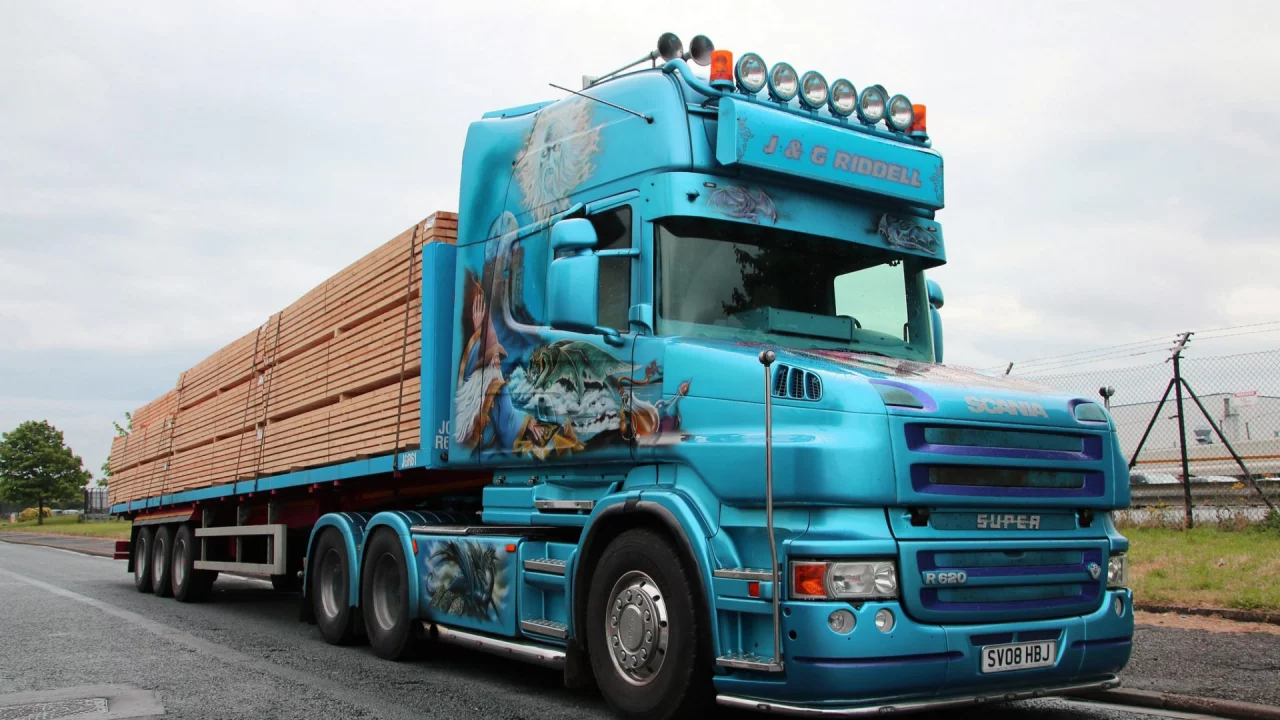 Поле, дорога, авто, лесовоз, грузовик, Scania.