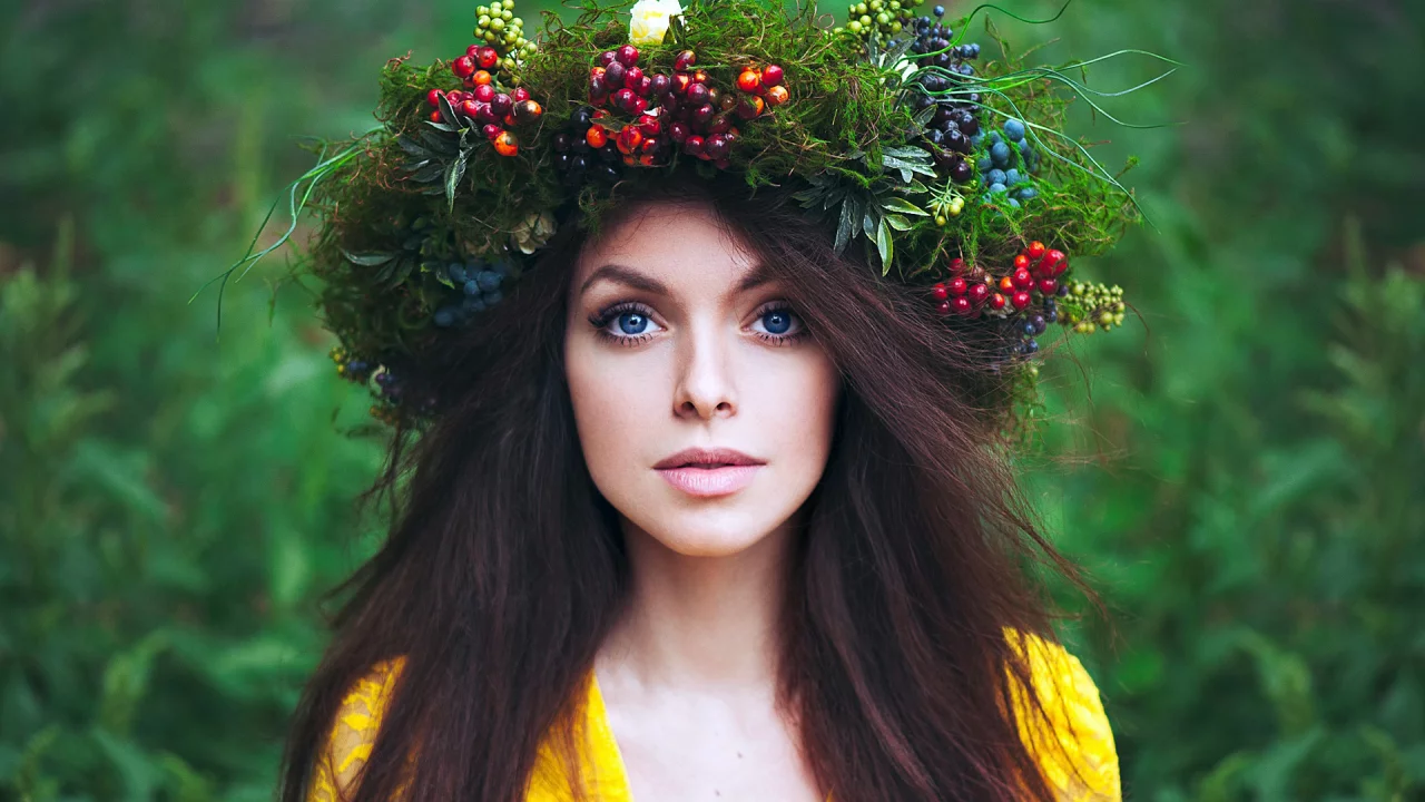 девушка, платье, венок