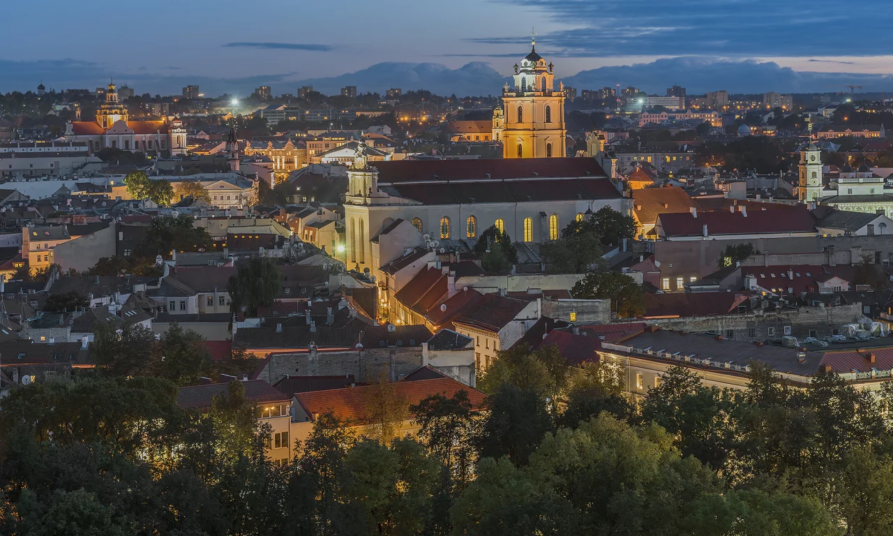 вильнюс, центр, старый город, вечер, огни, освещение