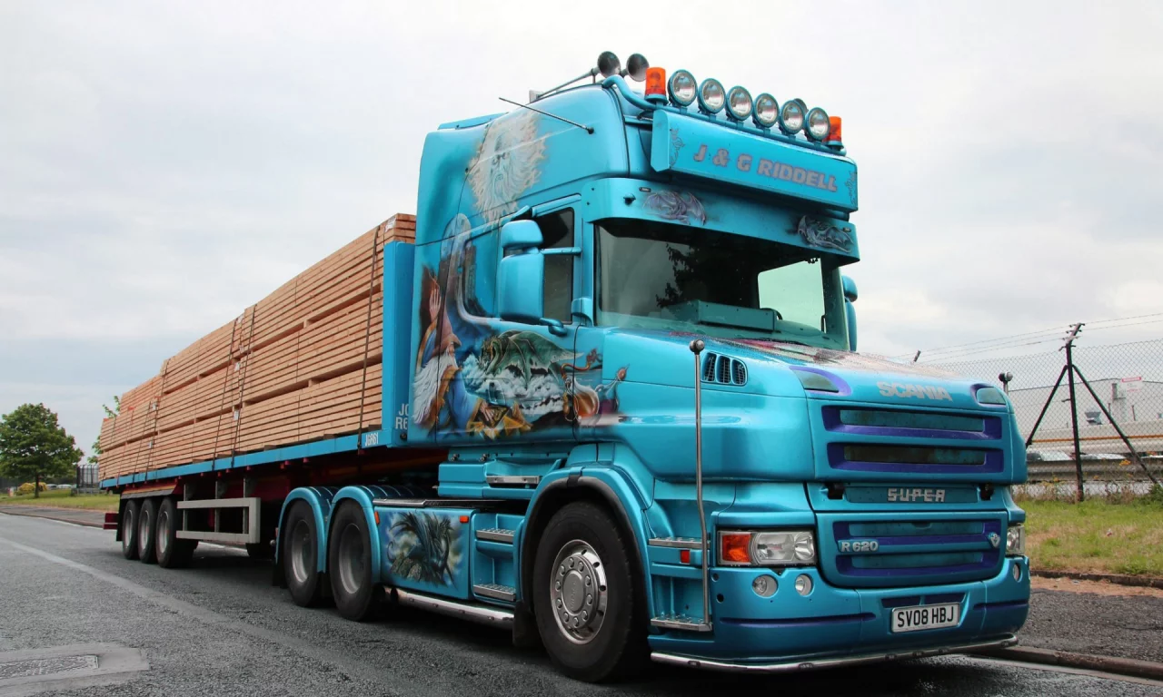 Поле, дорога, авто, лесовоз, грузовик, Scania.