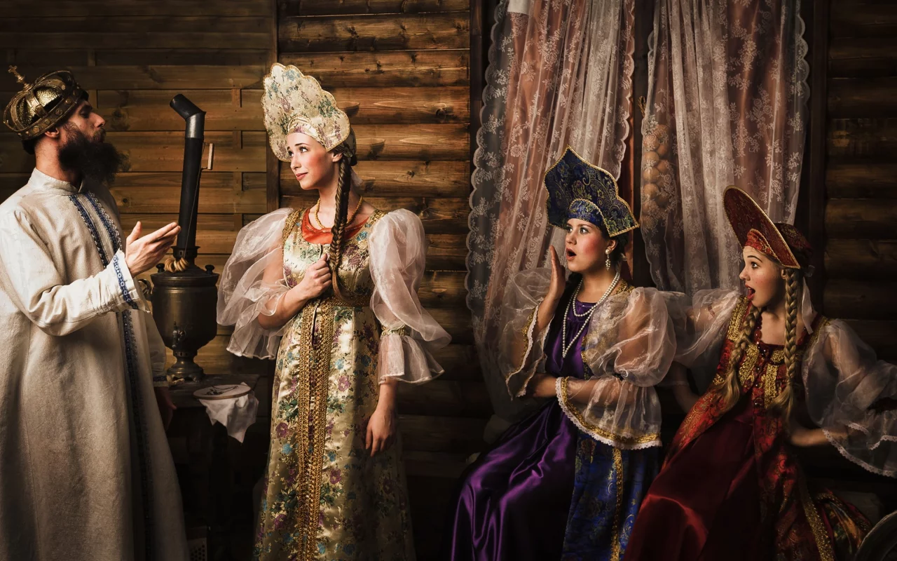 три девицы, встреча, царь, сказка