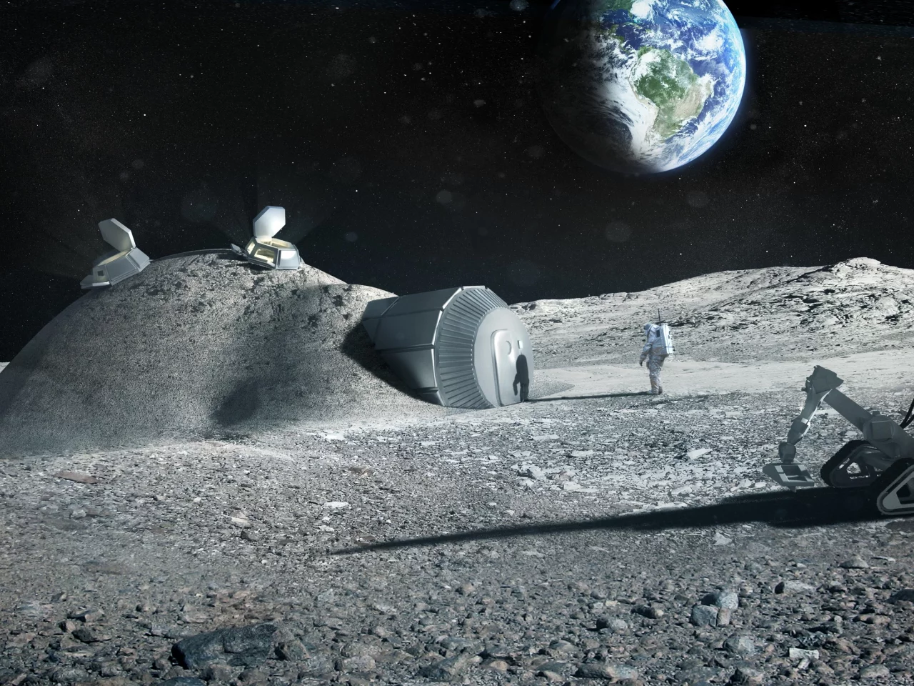 Космос, Земля, Луна, Космонавты, дом, станция, база, землянка
