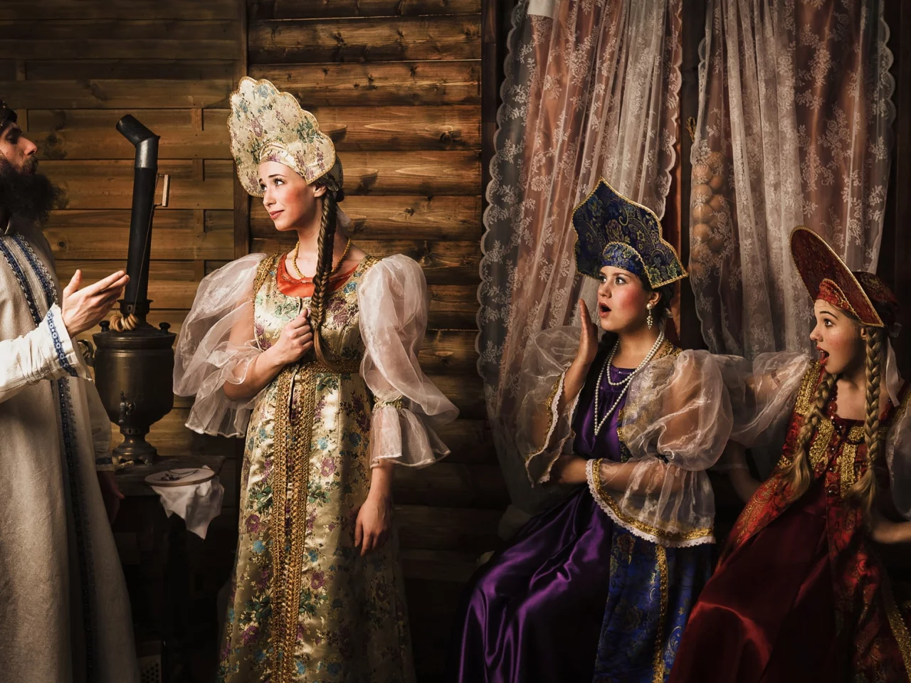 три девицы, встреча, царь, сказка