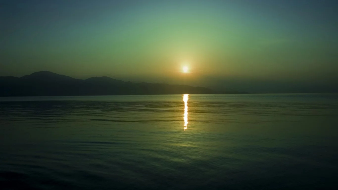 закат, солнце, море, горы