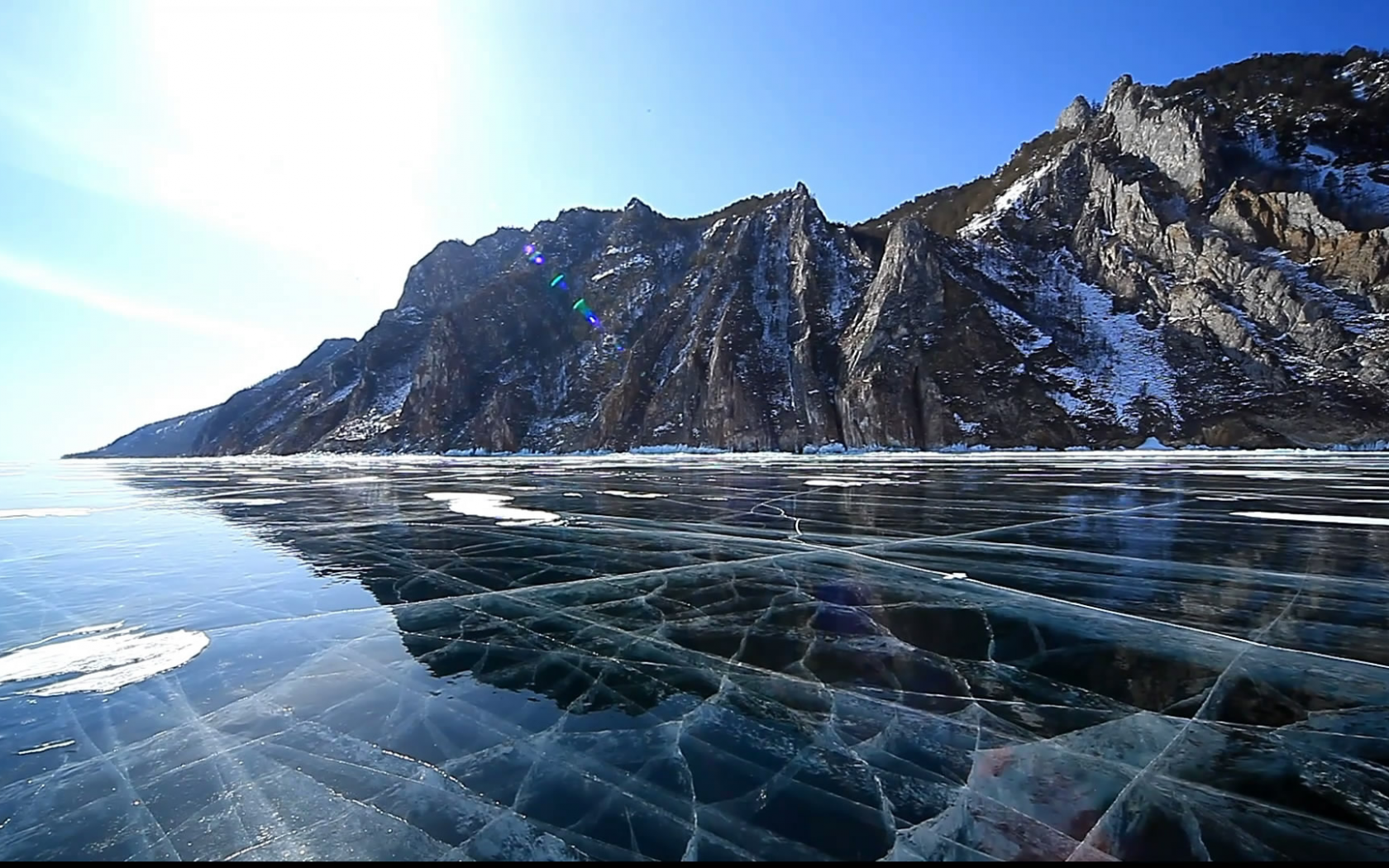 озеро, Байкал, горы, зима, лёд