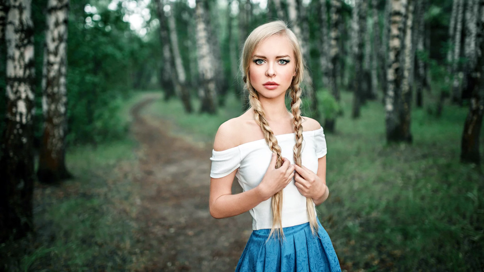лес, девушка, косички