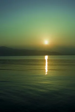  закат, солнце, море, горы