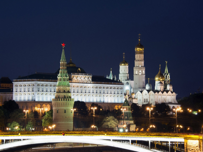 Город, Москва, мост, вид на кремль.