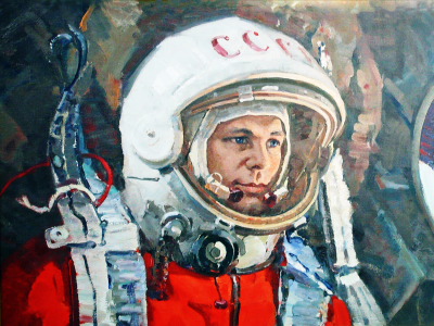 Юрий, Гагарин, человек, космонафт, скафандер, СССР, картина, живопись